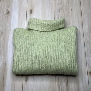 Paul Et Duffier Women's Open Knit Fuzzy Mohair Wool Crop Sweater Green One Size